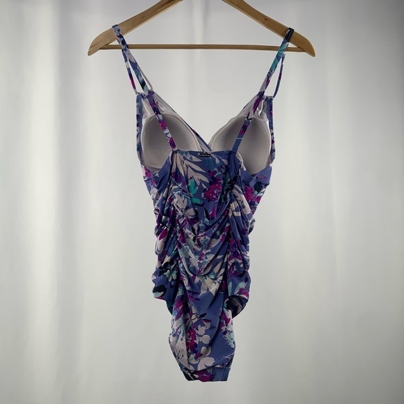 Calvin Klein Floral V Neck One Piece Swimsuit Bathing Suit in Blue Purple Size 4 - Picture 2 of 4